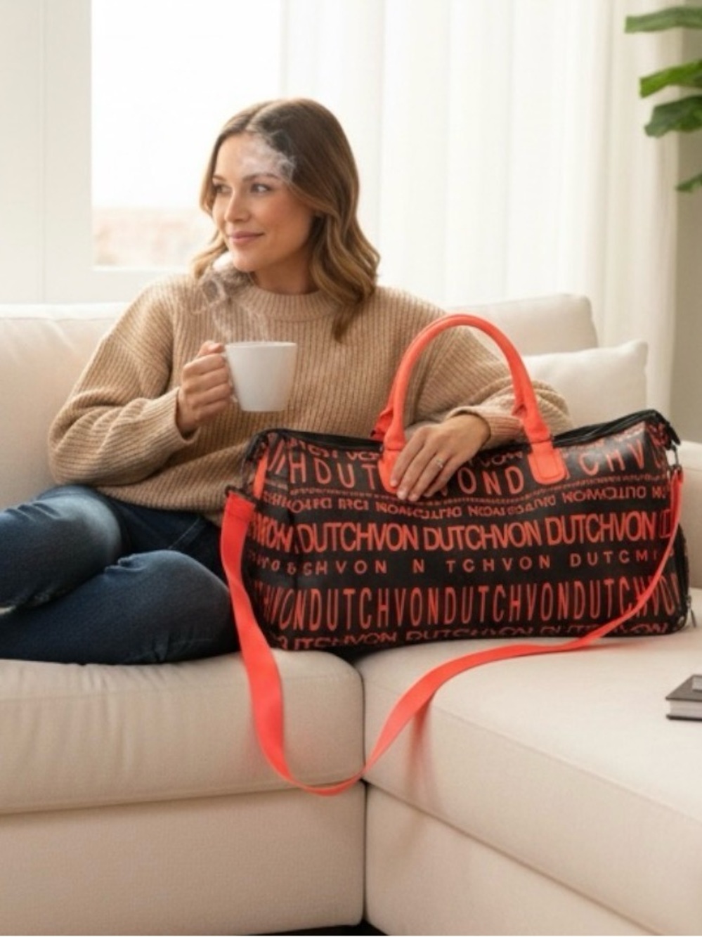 Von Dutch Monogram Weekender Black & Orange Bag NWT